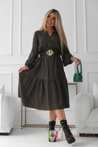 Elegantní midi šaty - výběr barev - Barva: Khaki, Velikost: 42