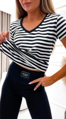 Women's T-shirt with short sleeves and a stripe