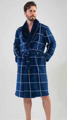 Men's bathrobe - dark blue/checkered