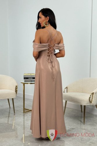 Elegant long dress with exposed shoulders and slit SILLA - Barva: Dark blue, Velikost: 40