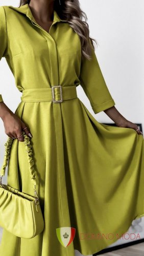 Long women's dress with belt - choice of colorsLong women's dress with belt - choice of colors - Barva: Light green, Velikost: 36