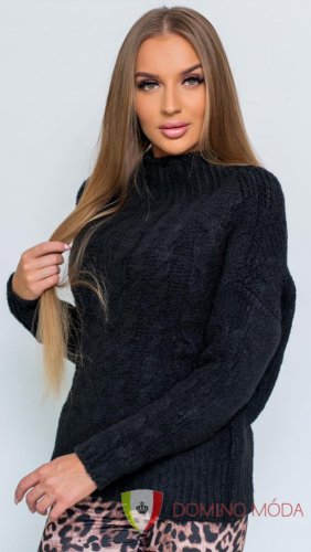 Women's knitted pullover with a pattern - 3 colors - Barva: Black