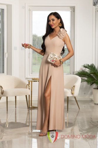 Společenské šaty na jedno rameno s květinovou aplikací ANABEL