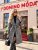 Women's patterned autumn coat with a hood, belt, and slits – black and white