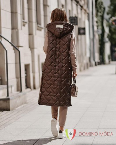 Quilted long vest - 4 colors - Barva: Brown
