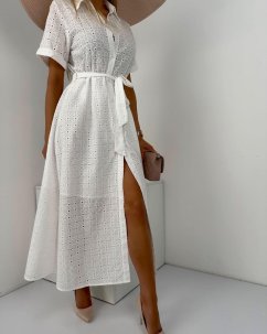 Shirt midi dress with English embroidery
