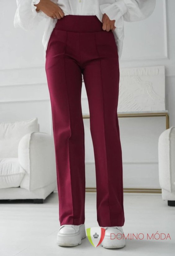 Elegant trousers with elastic waist - Barva: Claret, Velikost: 38