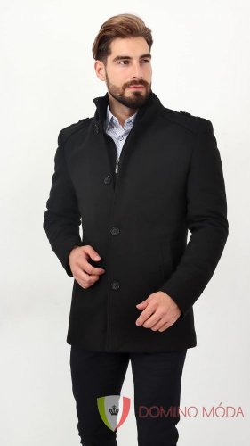 Čierny elegantný zimný pánsky kabát - Velikost: 54