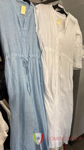 linen dress with tie at the waist - Barva: Black, Velikost: UNI