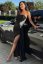 Black evening dress with glitter appliqué and slit - Barva: Black, Velikost: S