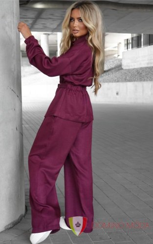 Elegant set – shirt and wide trousers - Barva: Claret, Velikost: 2
