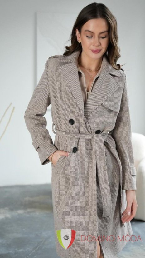 Elegant women's spring trenchcoat with a stripe - 2 colors - Barva: Light brown, Velikost: 40