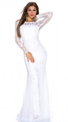 White long sleeve lace party dress