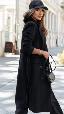 Women's winter woolen coat - black