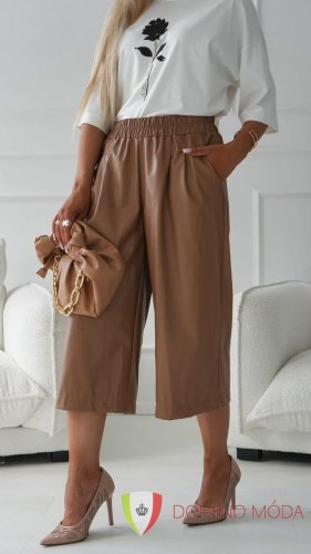 Koženkové nohavice dámske - Barva: Camel, Velikost: 1