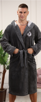 Men's bathrobe - gray/stripes