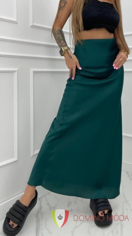 Long women's satin skirt - Barva: Green