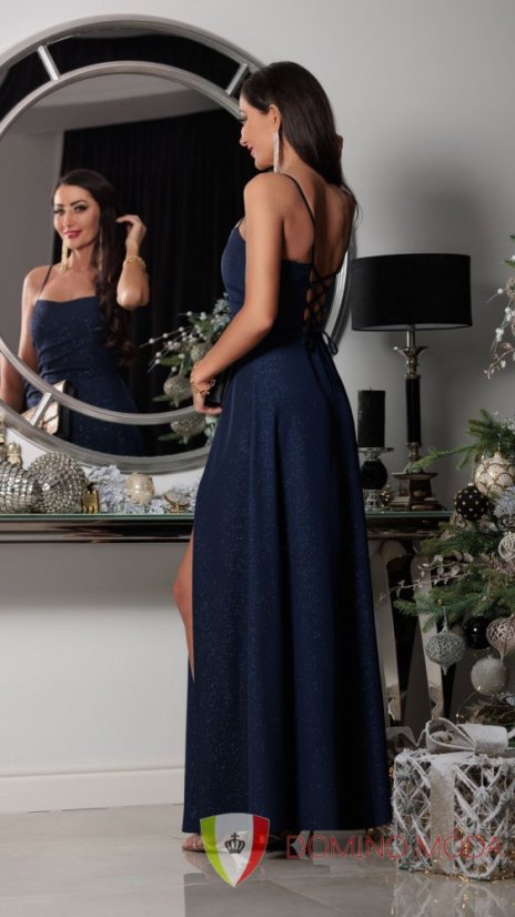 Long party dress with glitter and lace up - 2 colors - Barva: Beige, Velikost: 38