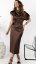 Elegant satin midi dress with puffed sleeves - Barva: Brown, Velikost: M