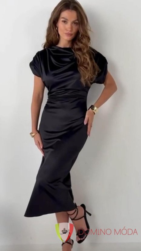 Elegant satin midi dress with puffed sleeves