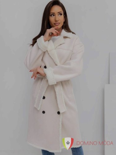 Dámský kabát s teddy podšívkou - 2 barvy - Barva: Smetanová, Velikost: M