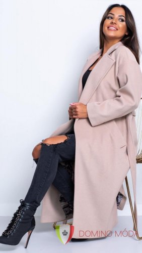 Women's winter coat with belt - beige
