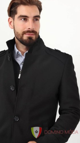 Černý elegantní zimní pánský kabát - Velikost: 56