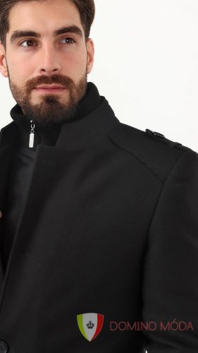 Čierny elegantný zimný pánsky kabát - Velikost: 54