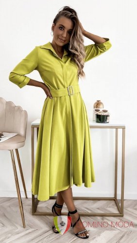 Long women's dress with belt - choice of colorsLong women's dress with belt - choice of colors - Barva: Lila, Velikost: 44
