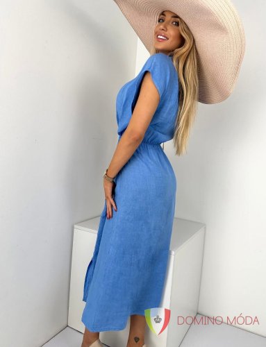 linen dress with tie at the waist - Barva: Black, Velikost: UNI