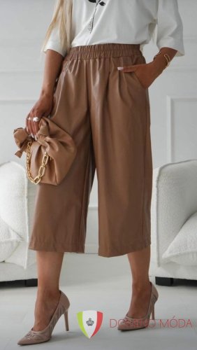 Koženkové kalhoty dámské - Barva: Camel, Velikost: 2