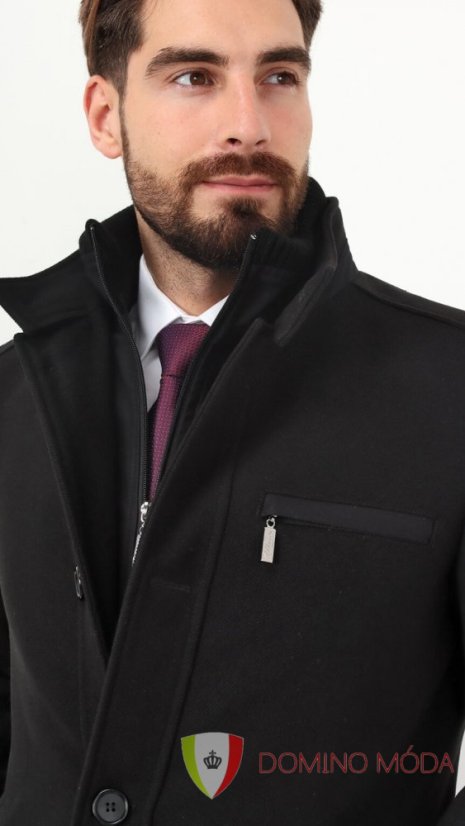 Černý elegantní zimní pánský kabát - Velikost: 58