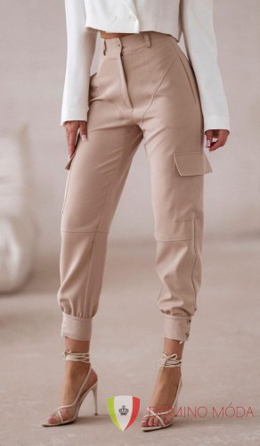 Women's trousers with pockets - 3 colors - Barva: Khaki, Velikost: 38