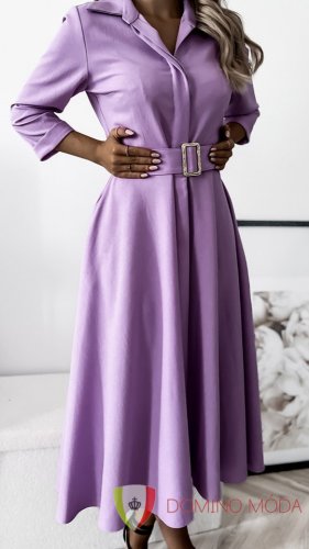 Long women's dress with belt - choice of colorsLong women's dress with belt - choice of colors - Barva: Lila, Velikost: 44