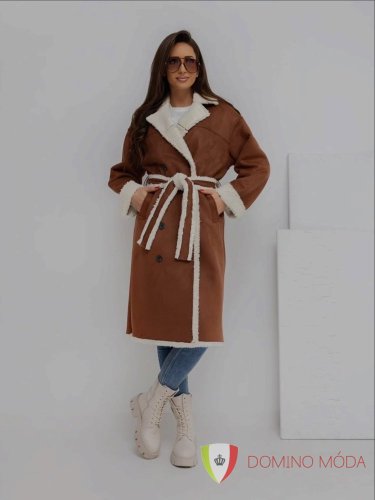 Dámský kabát s teddy podšívkou - 2 barvy - Barva: Smetanová, Velikost: M