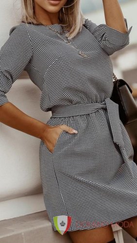 Women's mini dress with 3/4 sleeves - 3 patterns - Barva: Grey, Velikost: 40