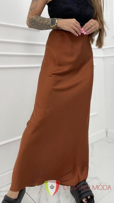 Long women's satin skirt - Barva: Green