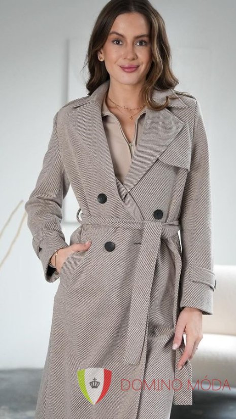 Elegant women's spring trenchcoat with a stripe - 2 colors - Barva: Light brown, Velikost: 40