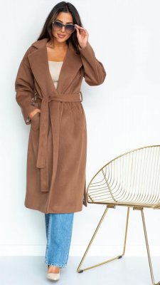 Women's winter coat with belt - brown