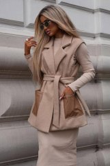 Long wool vest with pockets