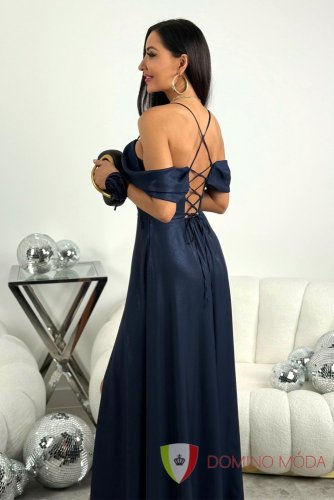 Elegant long dress with exposed shoulders and slit SILLA - Barva: Dark blue, Velikost: 40