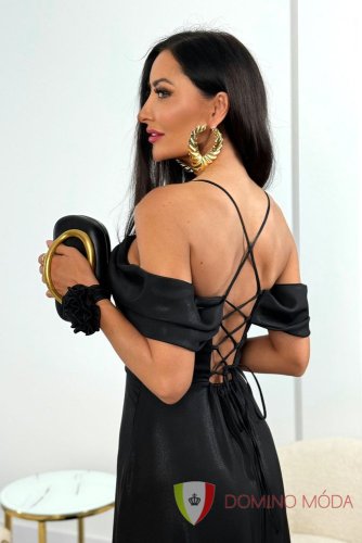 Elegant long dress with exposed shoulders and slit SILLA - Barva: Dark blue, Velikost: 40