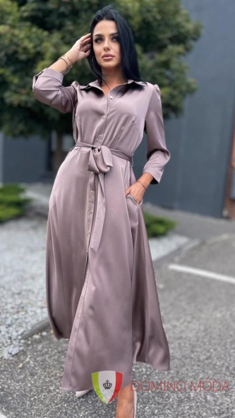 Saténová košilová elegance - Barva: Hnědá, Velikost: 44