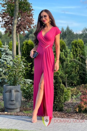 DIANA formal dress with silver applique - Barva: Neon pink, Velikost: 40