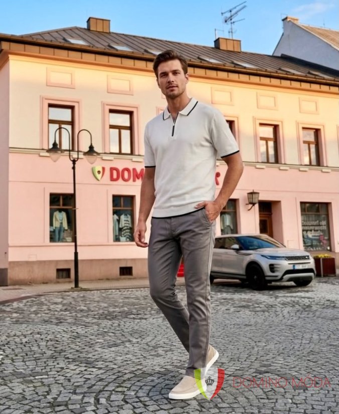 Pánske polo tričko so zipsom White Contrast